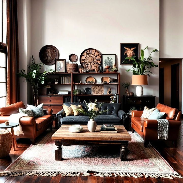 vintage furniture for moody boho living room