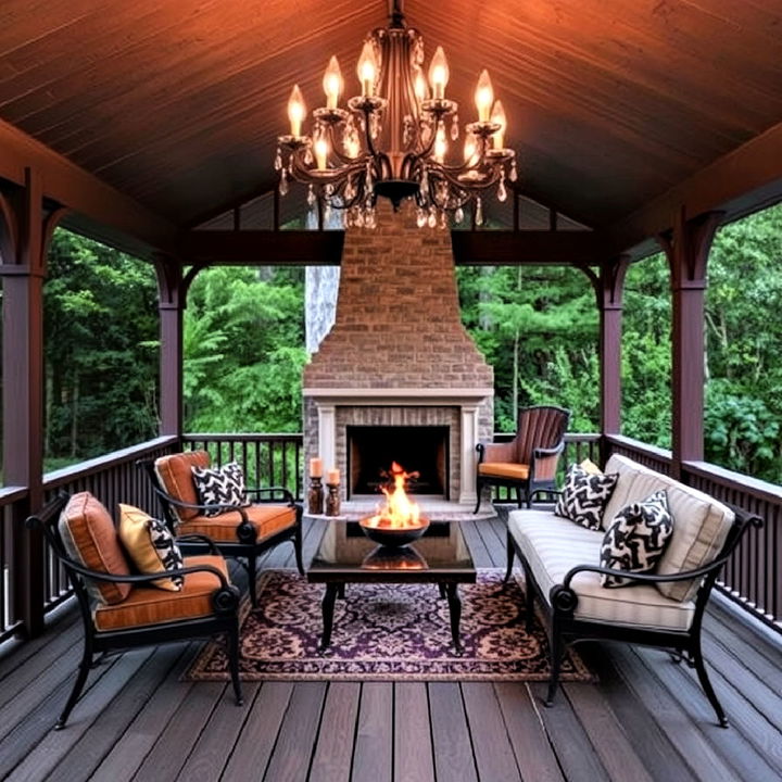 vintage glamour coved deck with fireplace