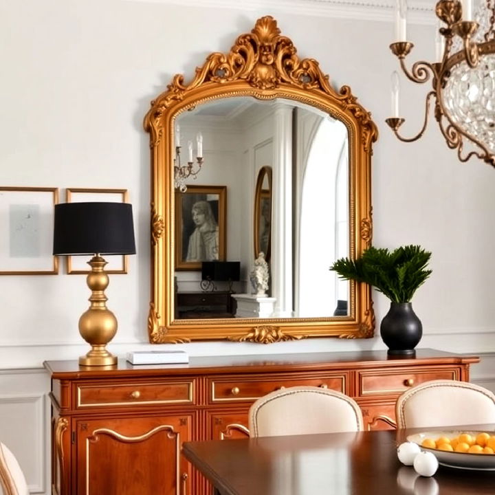 vintage gold mirror for parisian dining room