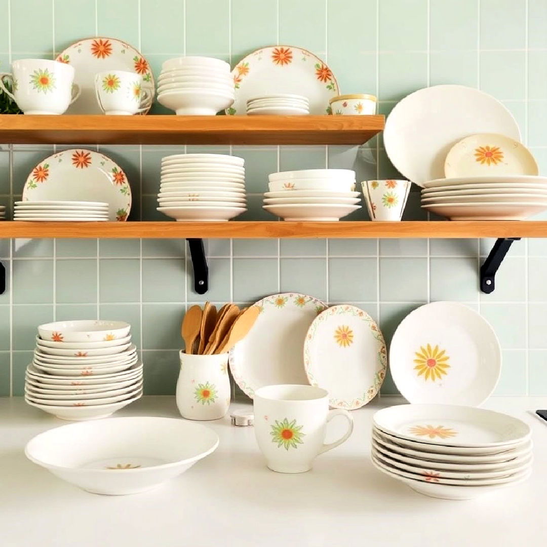 vintage inspired dishware for 1950s kitchen