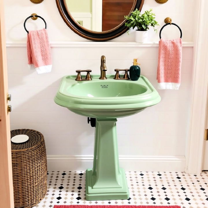 vintage inspired green pedestal sink