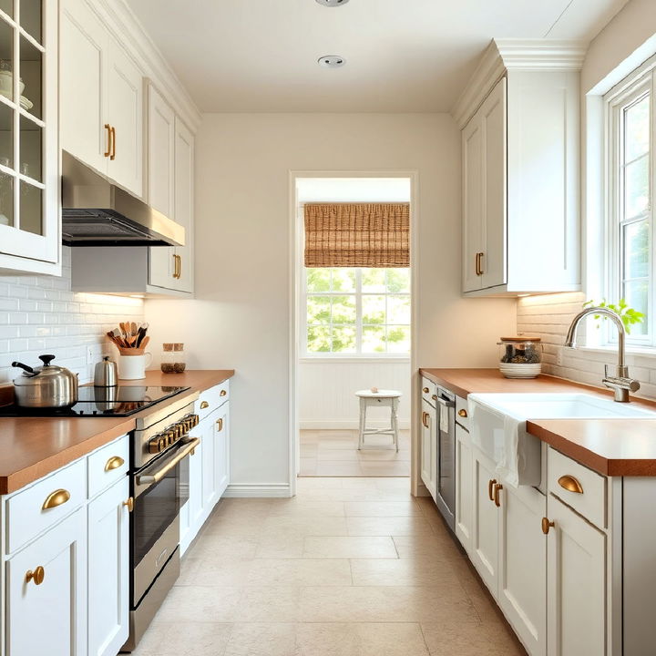 vintage inspired parallel modular kitchen with shaker cabinets