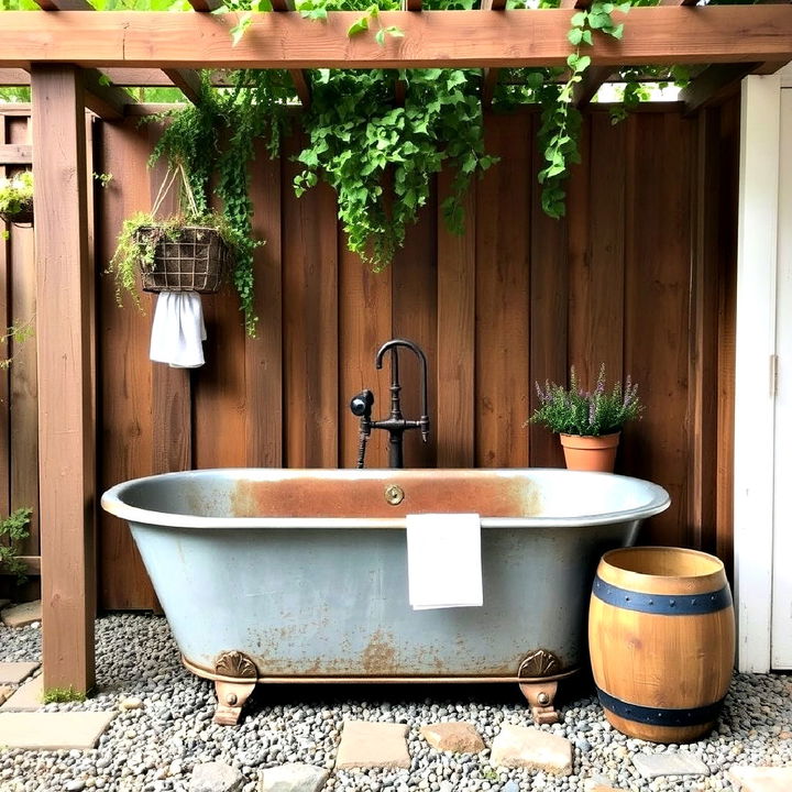 vintage metal tub with a weathered finish