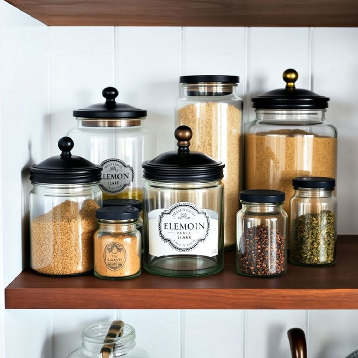 vintage style apothecary jars to store kitchen