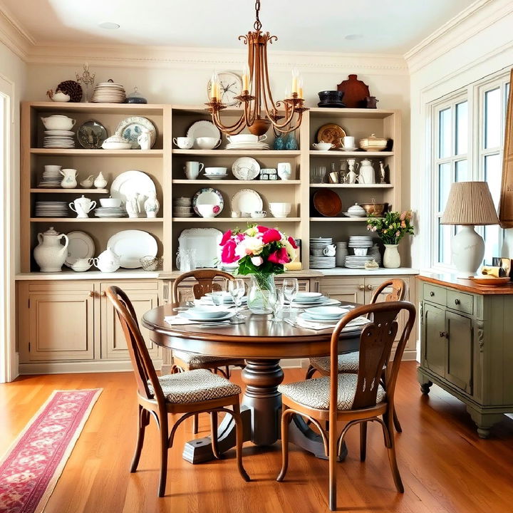 vintage tableware display for dining room