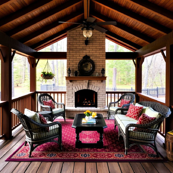 vintage vibes deck with fireplace