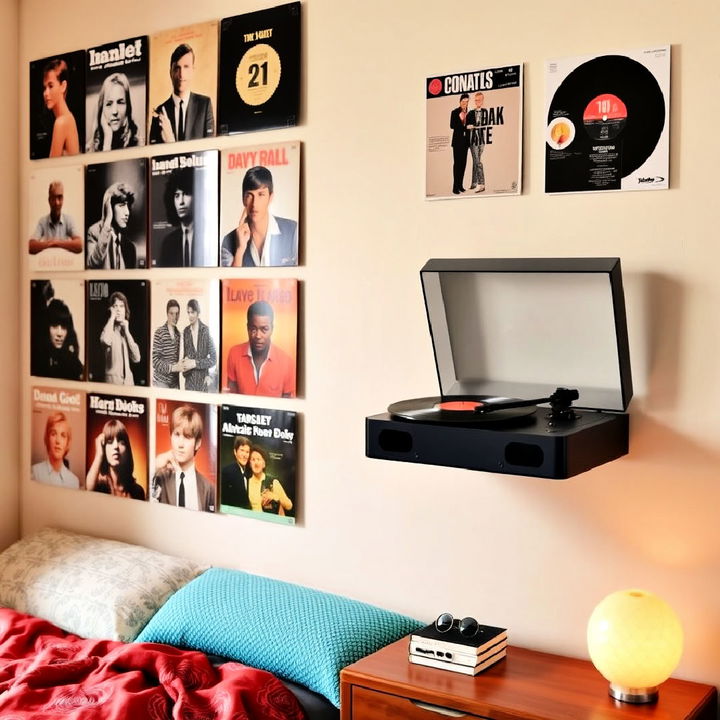 wall mounted record player for 60s bedroom