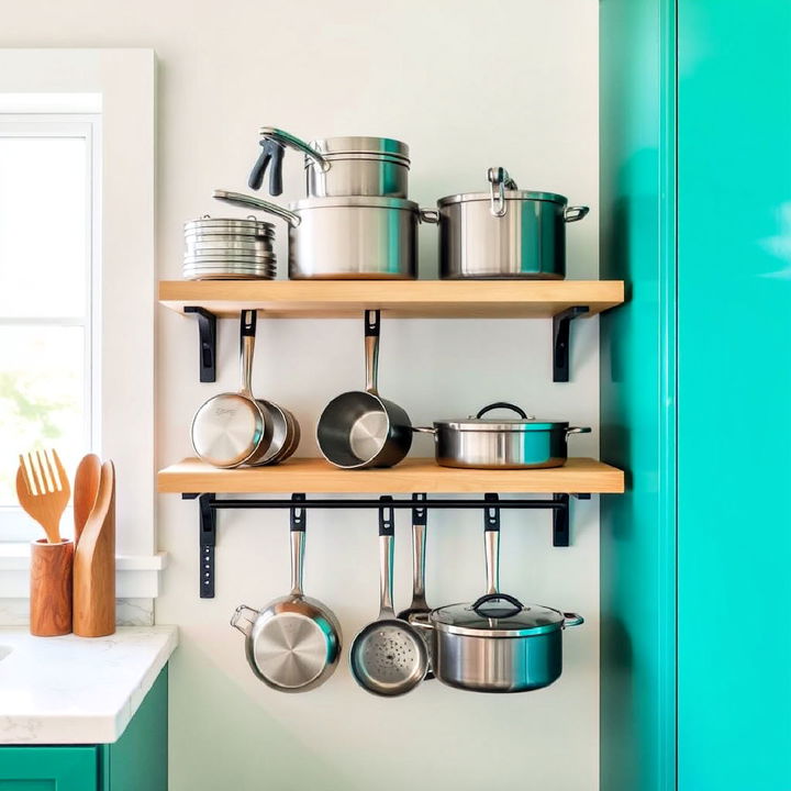 wall mounted shelves for pots storage