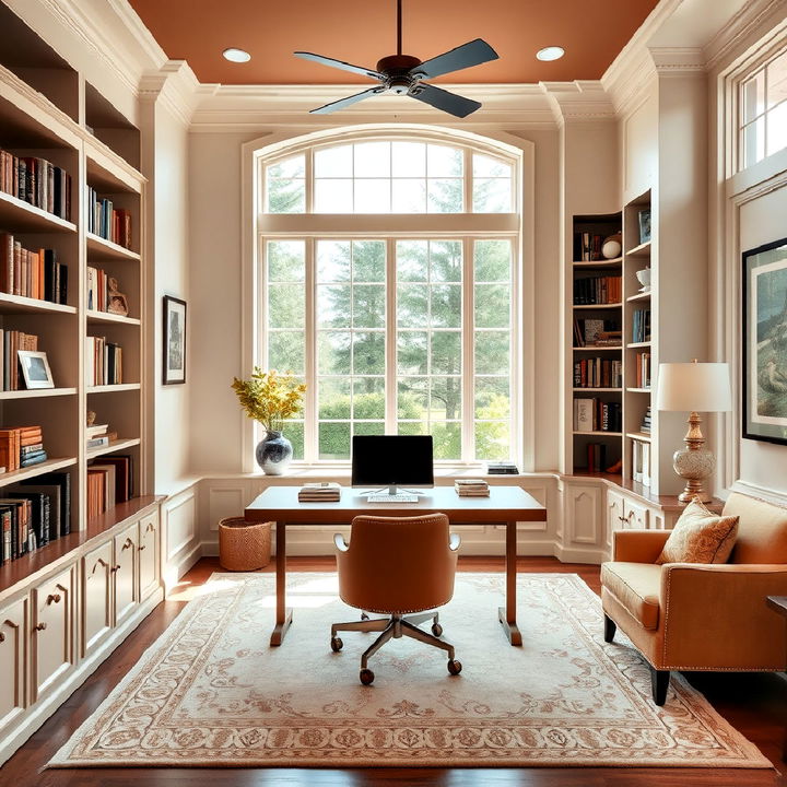 warm brown and ivory home office