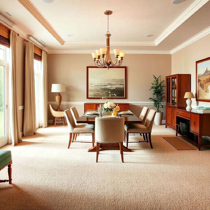 warm neutral carpet tone for dining room