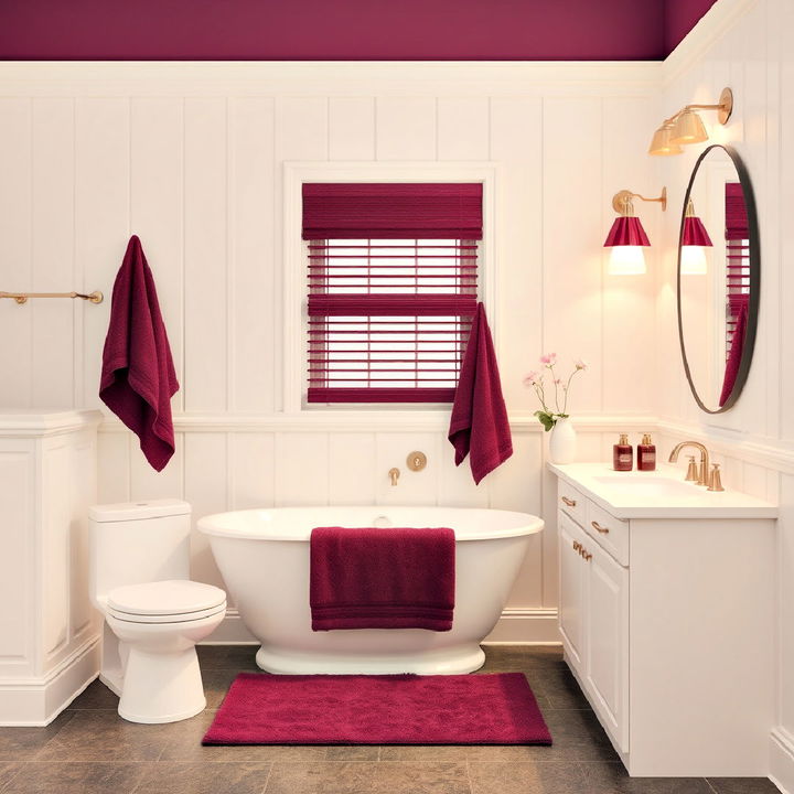 warm plum and creamy white bathroom