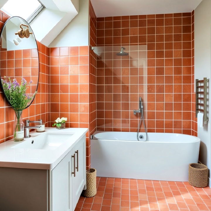 warm terracotta bathroom tile