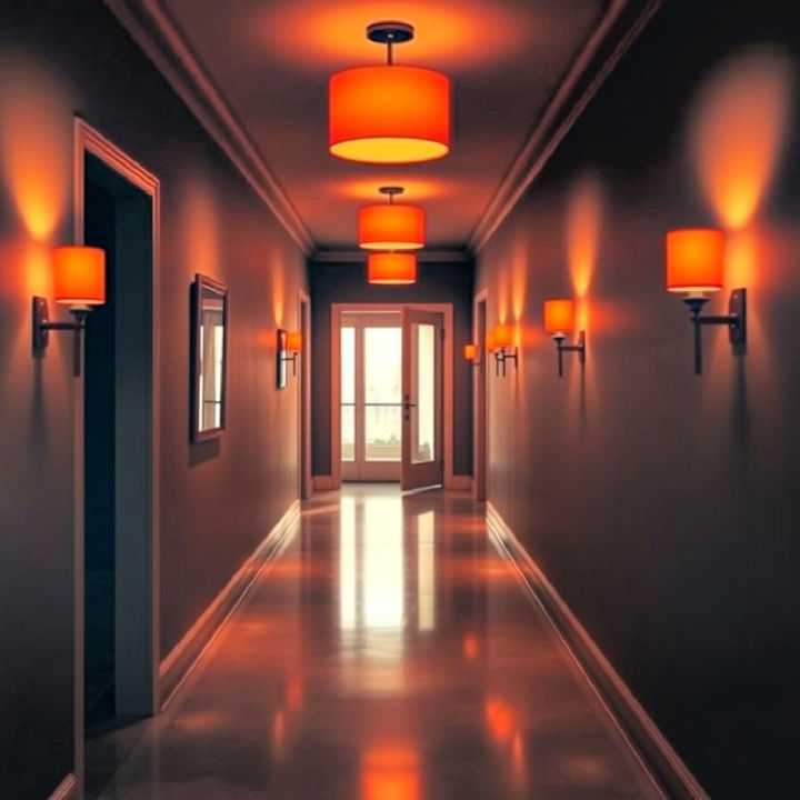 warm up your hallway with orange lighting