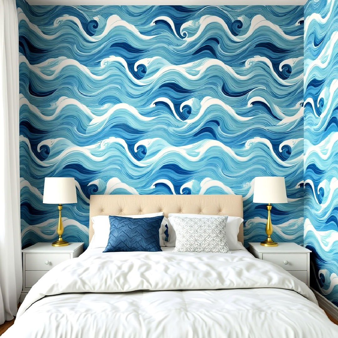wave patterned bedroom wallpaper