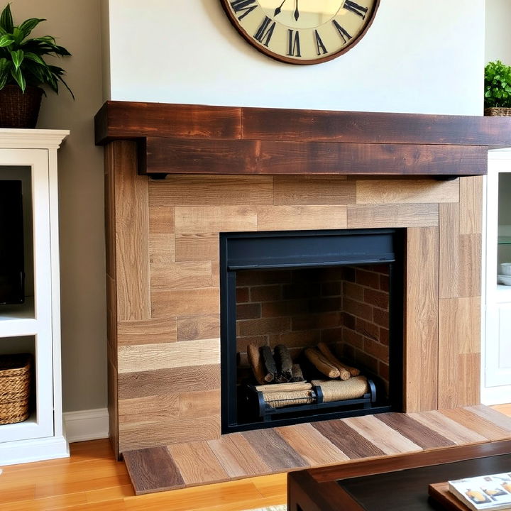 weathered wood tiles fireplace