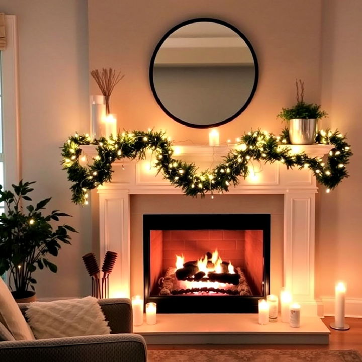 whimsical fairy lights mantel decor