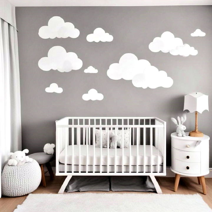 whimsical grey cloud themed nursery