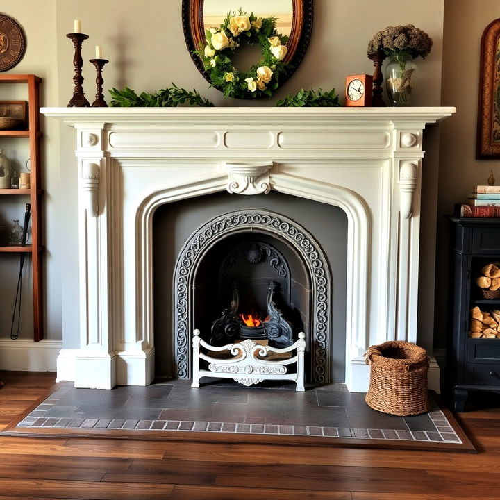 white cast iron fireplace surround