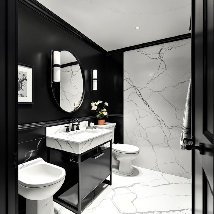 white marble with black veins bathroom