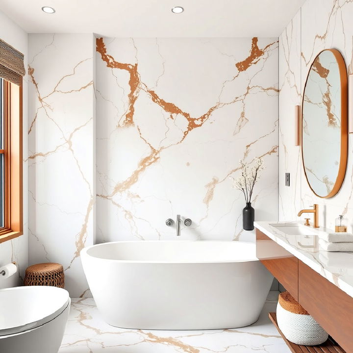 white marble with brown veining bathroom