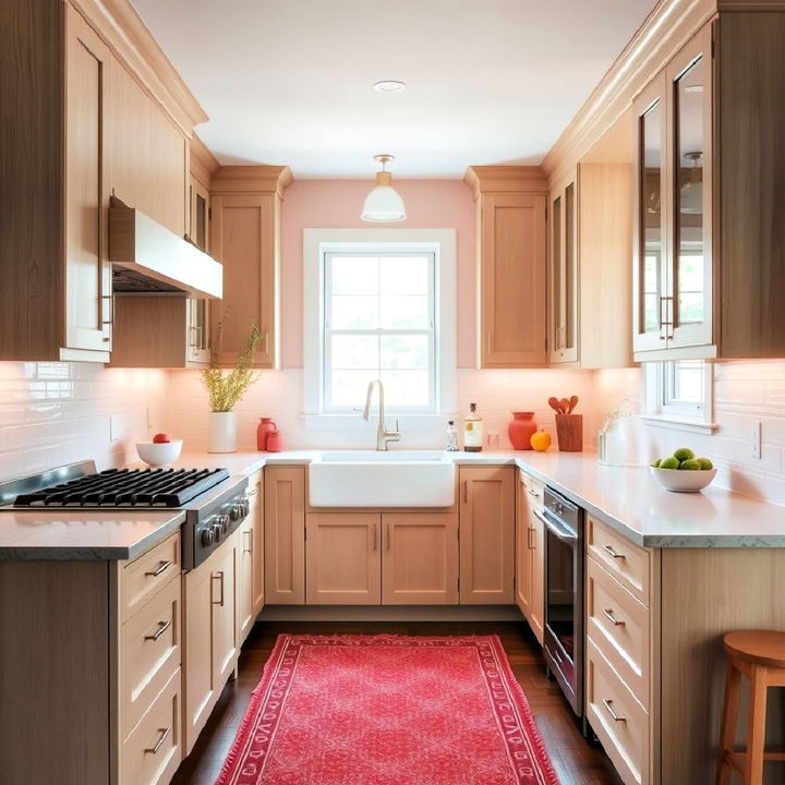 white oak kitchen cabinets with subtle color accents