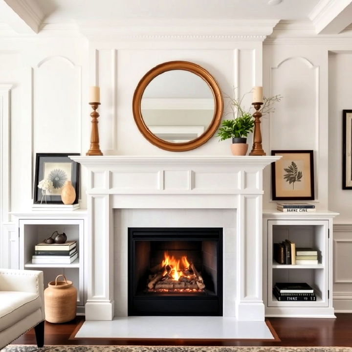 white paneled fireplace with overmantel