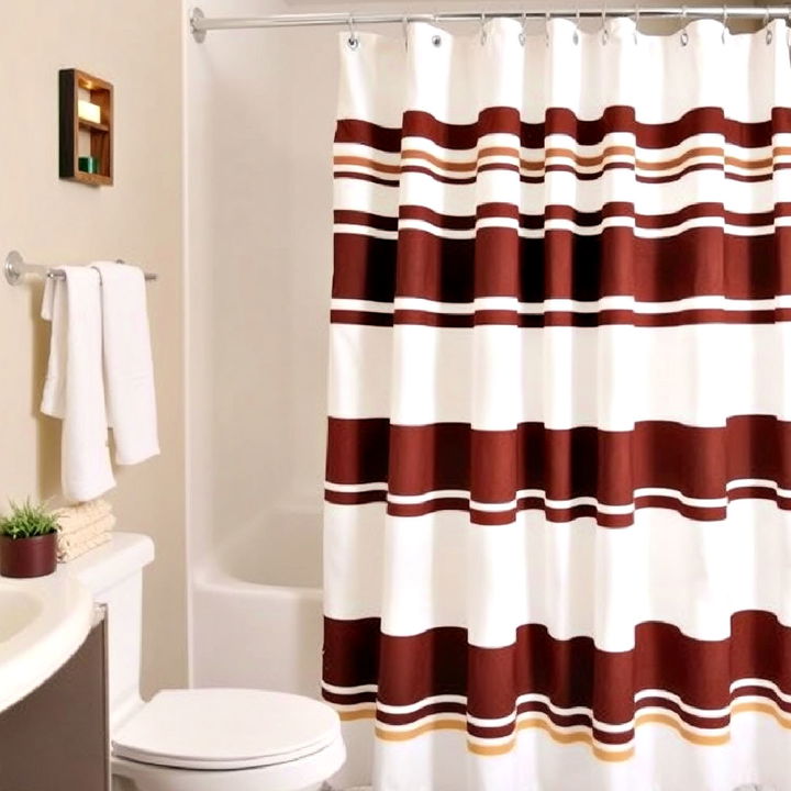 white shower curtain with brown stripes