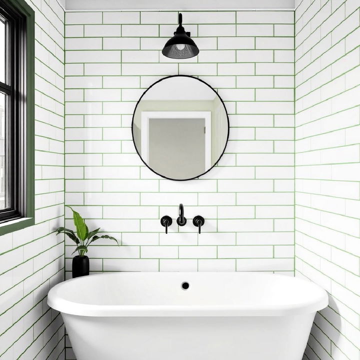 white subway tiles with a green grout for a classic bathroom staple