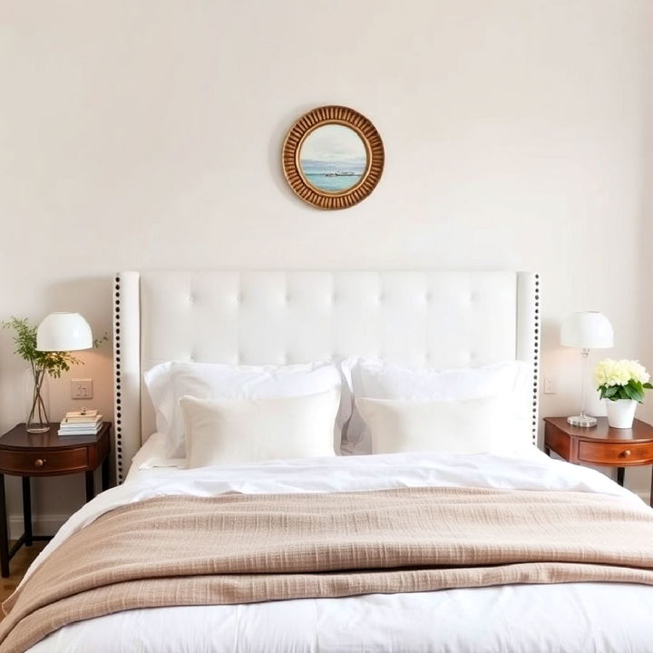 white upholstered headboard