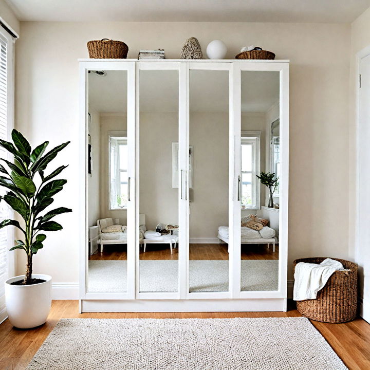 white wardrobe with elegant mirrored doors