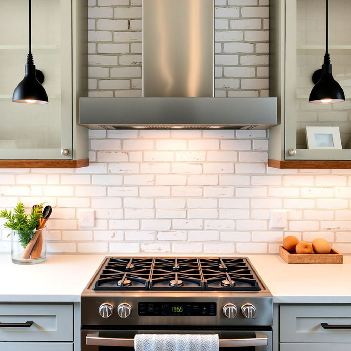 whitewashed brick kitchen backsplash