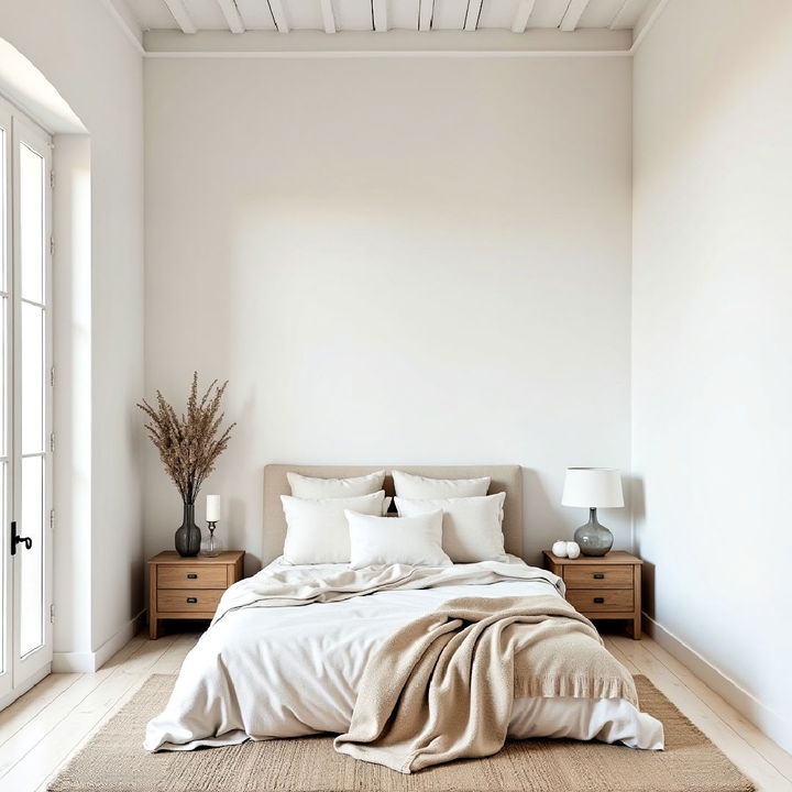 whitewashed walls greek bedroom