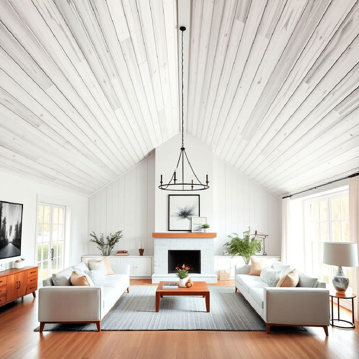 whitewashing wooden planks vaulted ceiling