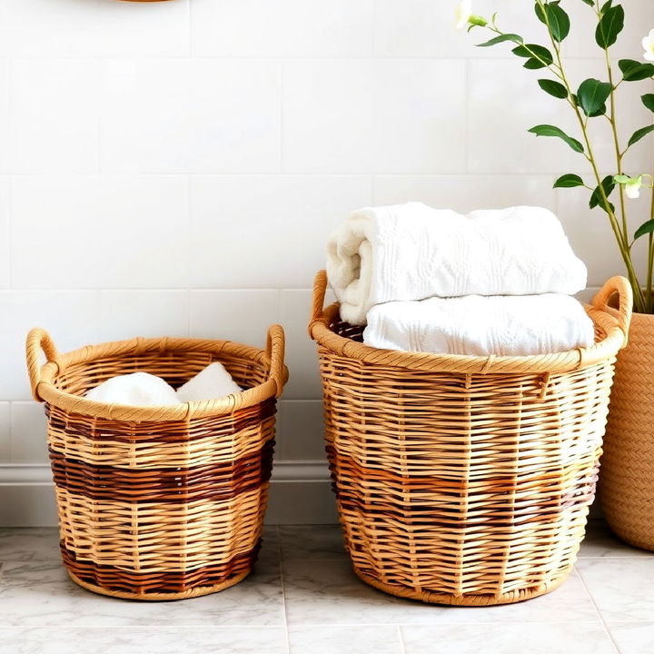 wicker baskets storage solution for bathroom