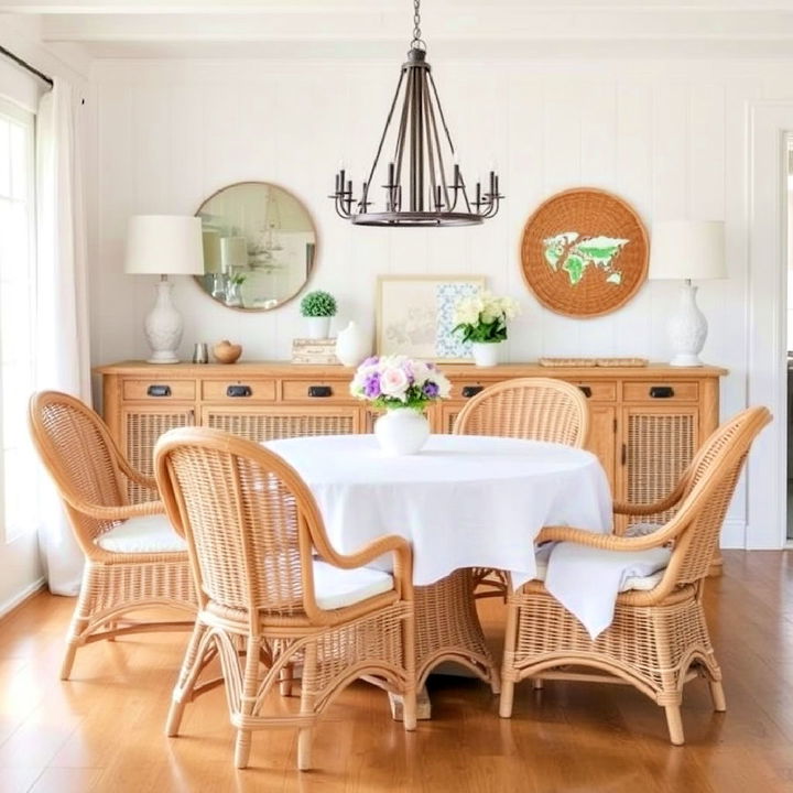 wicker furniture for a coastal dining room