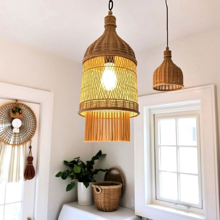 wicker pendant lights to create a soft glow