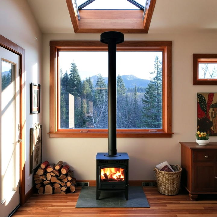 window or skylight wood stove surround