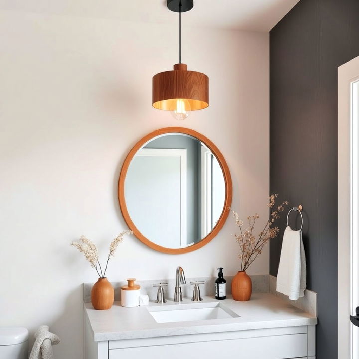 wood accented pendant lights for bathroom