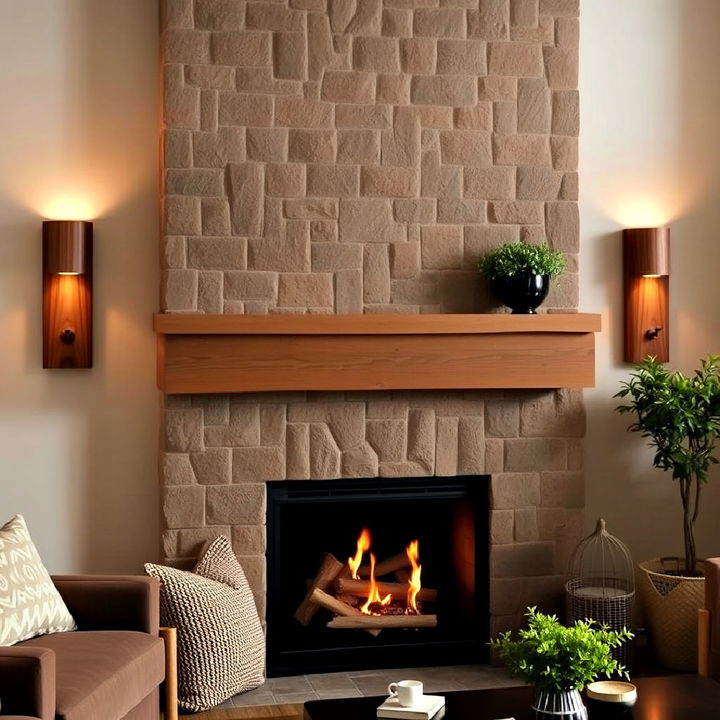 wood fireplace sconces for an inviting glow