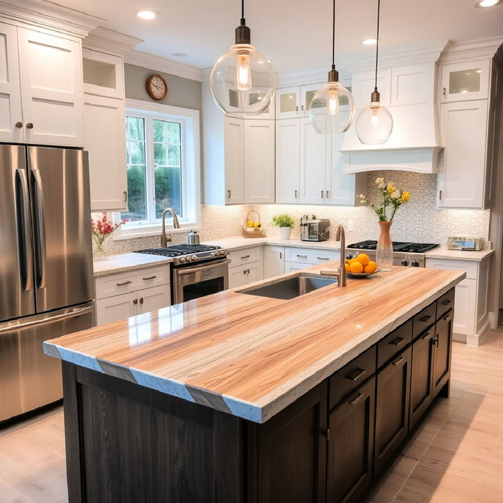 wood look quartz kitchen countertop