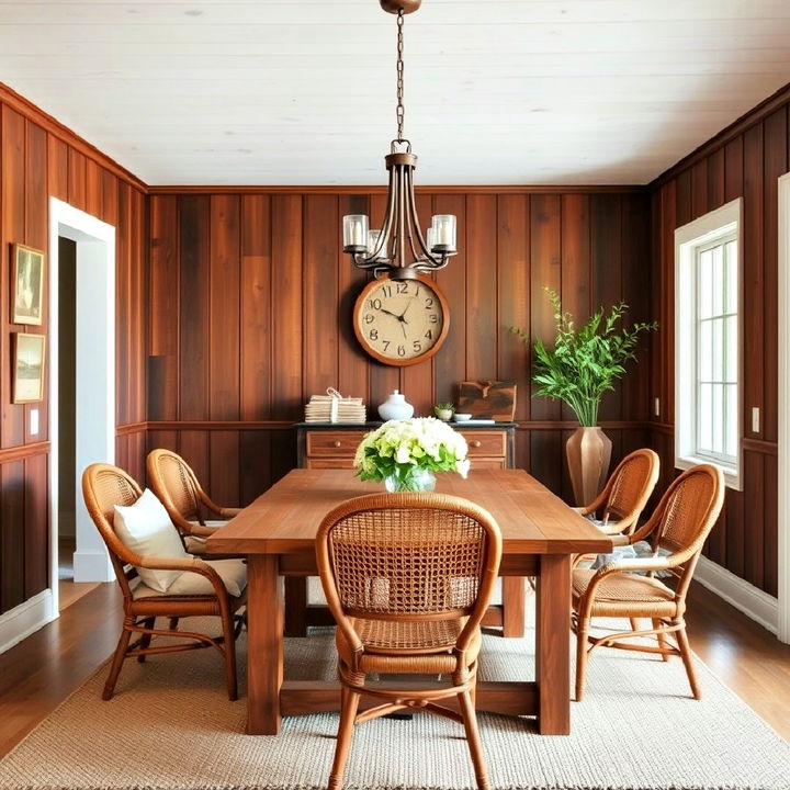 wood paneled walls for dining room