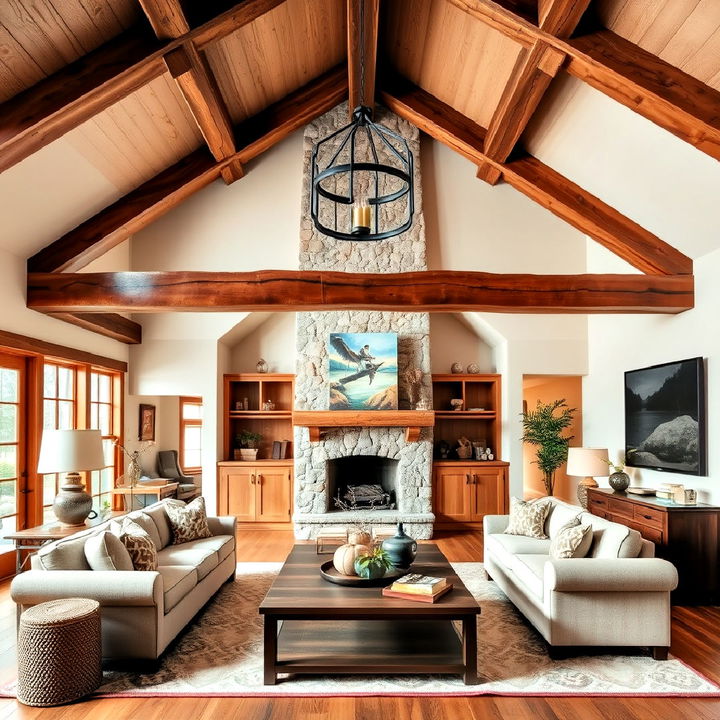 wooden exposed beams living room