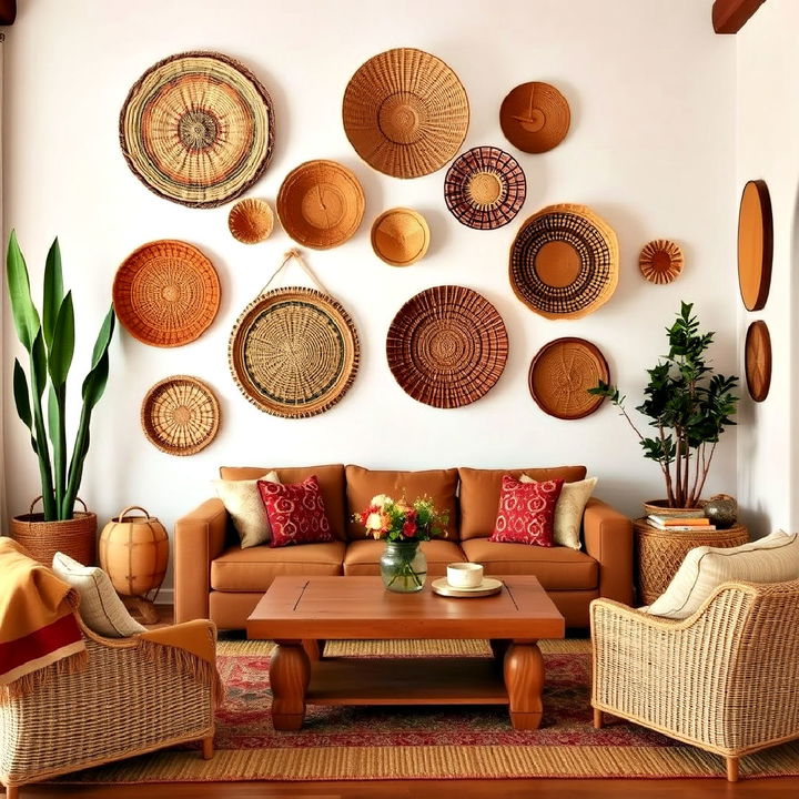 woven baskets as wall art idea