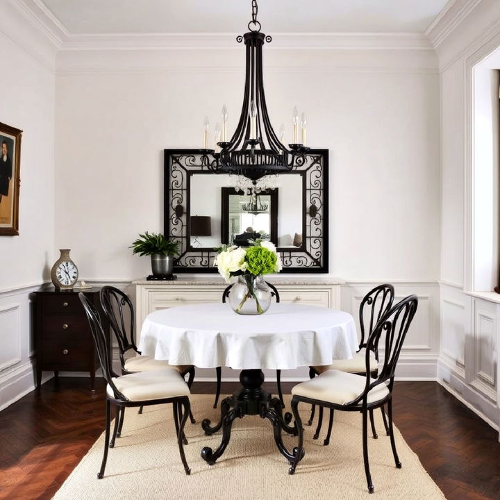 wrought iron accents for parisian dining room