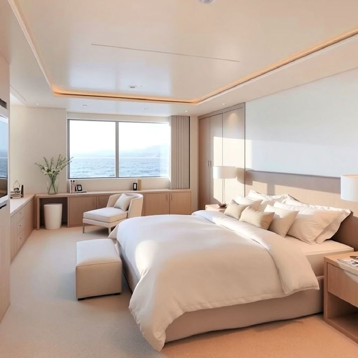 yacht bedroom with minimalist luxury