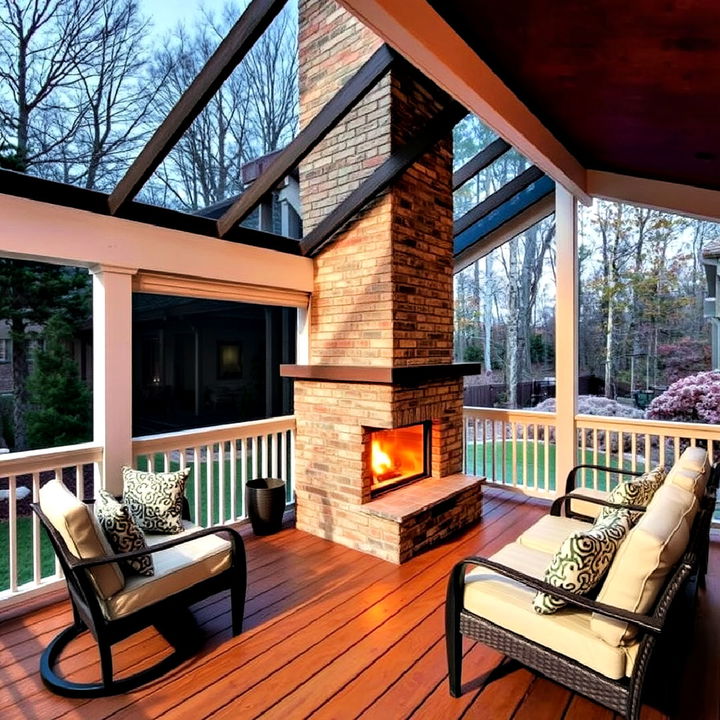 year round escape deck with a fireplace