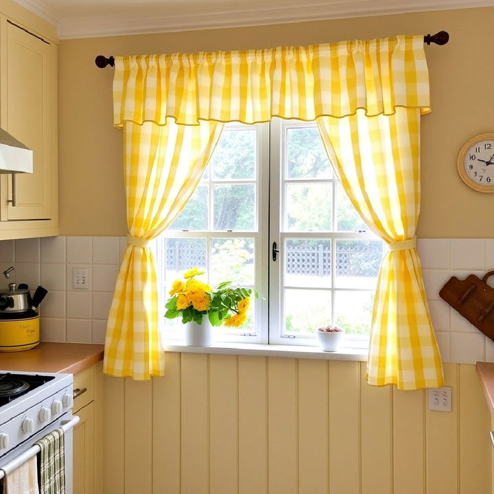 yellow and white gingham curtains