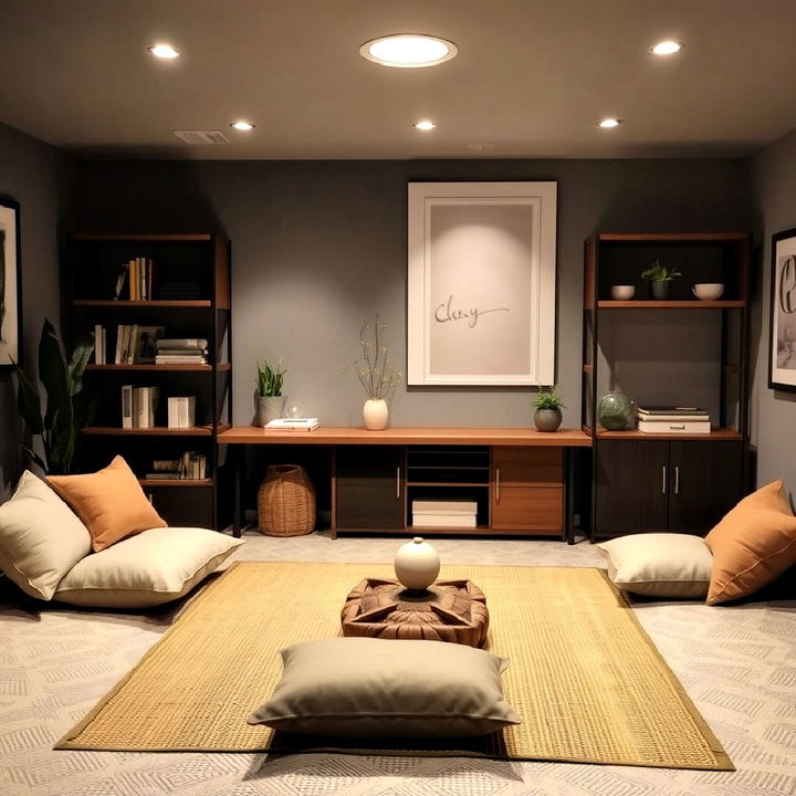 zen meditation space as part of your basement office