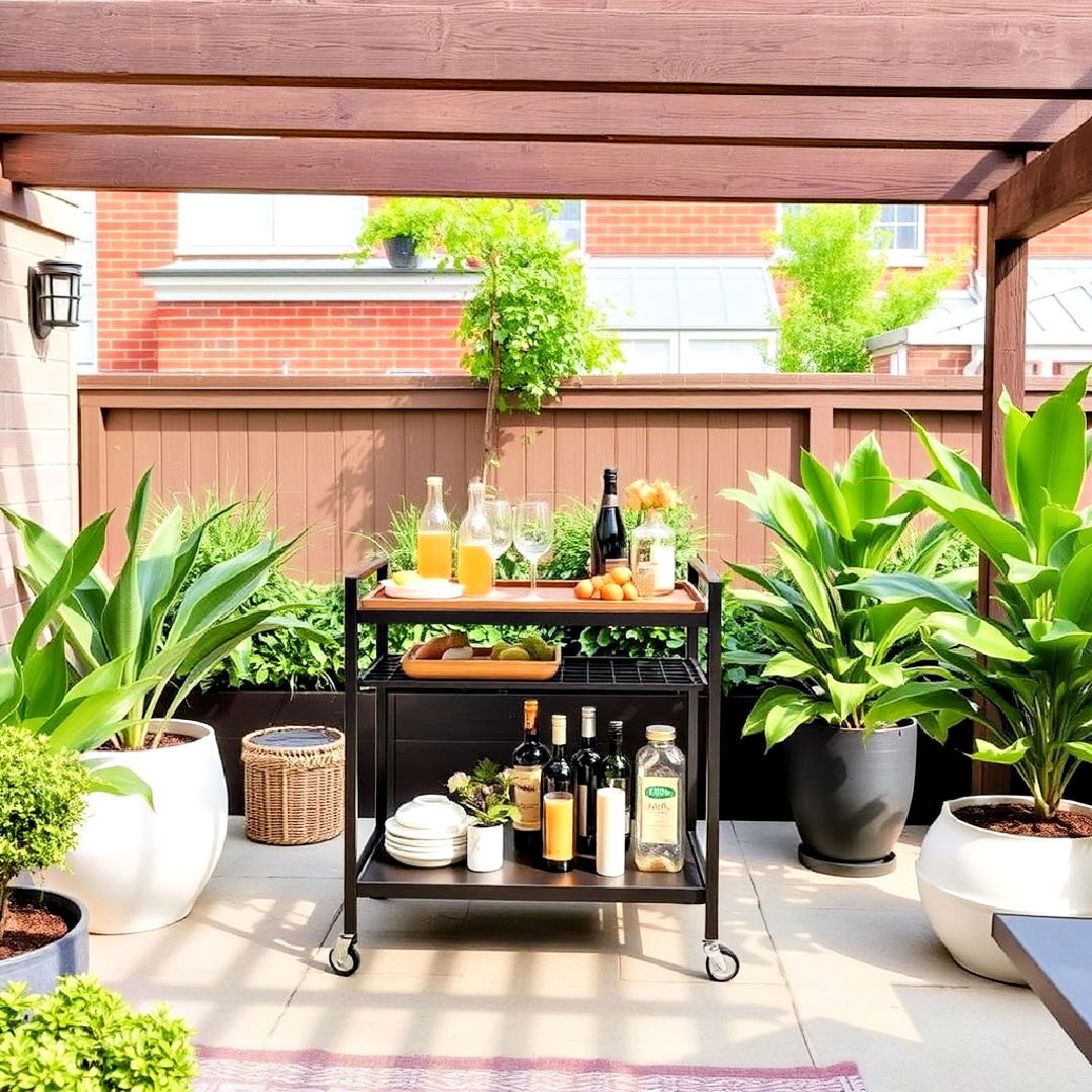 add a bar cart for easy entertaining in townhouse patio