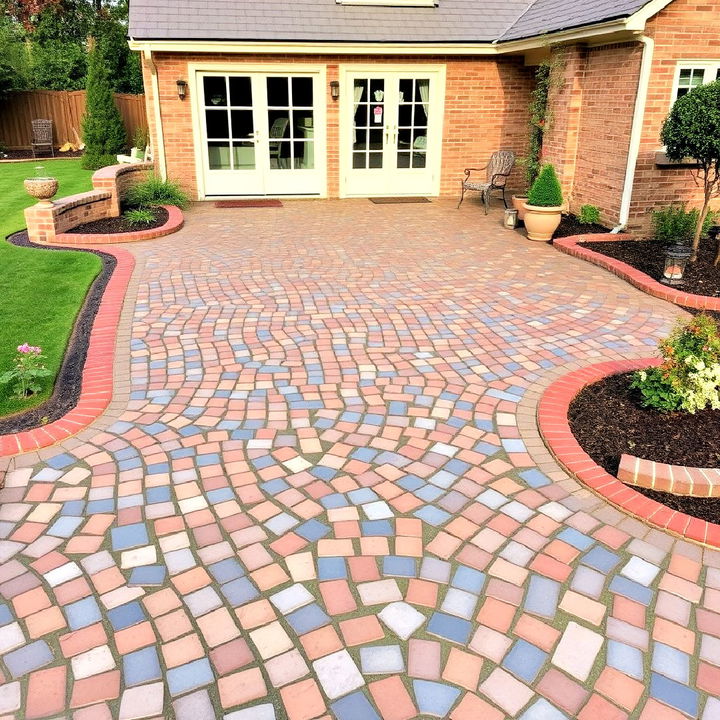 add character to the patio by pairing cobblestones with brick